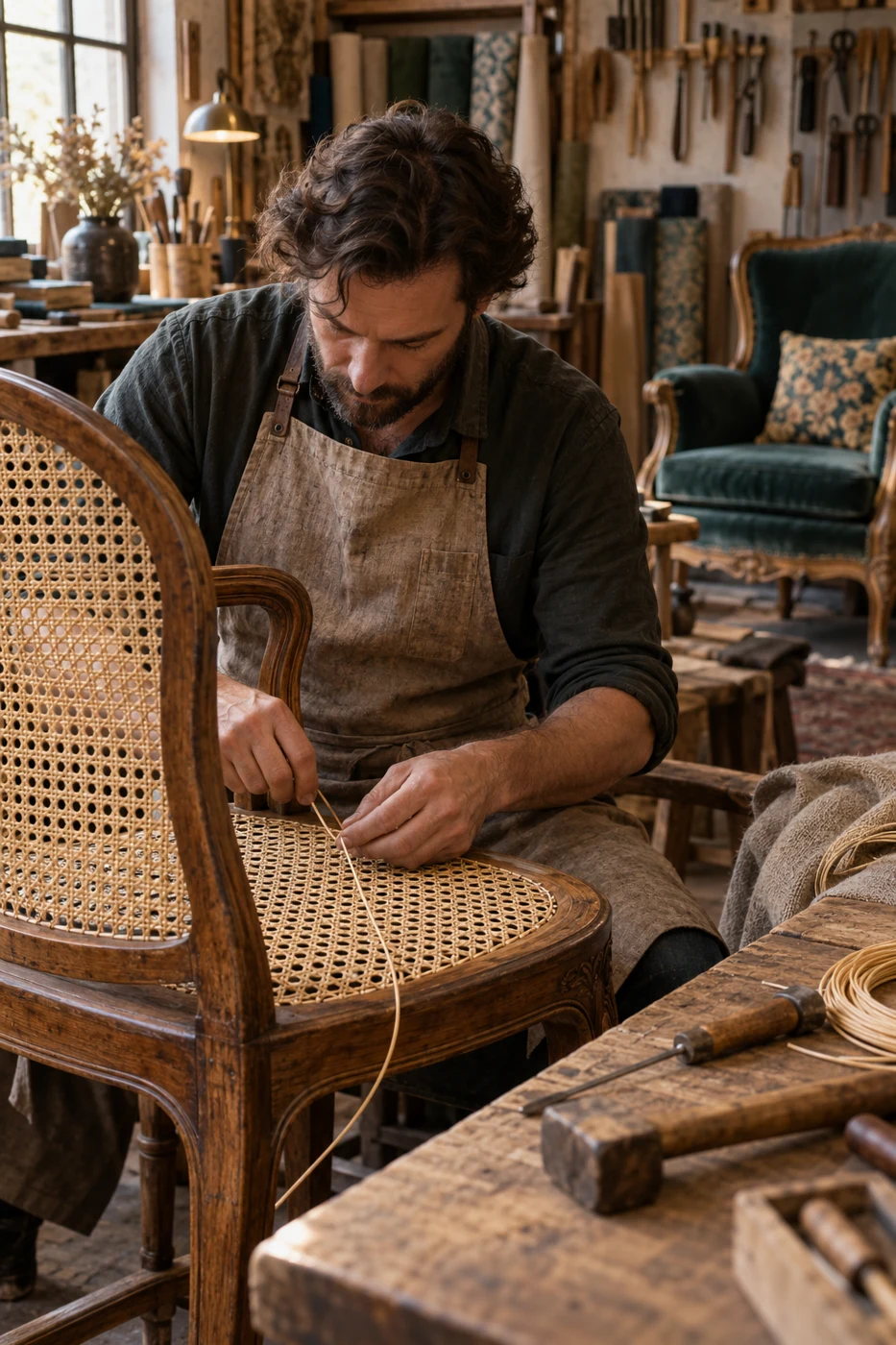 Illustration du travail de cannage artisanal