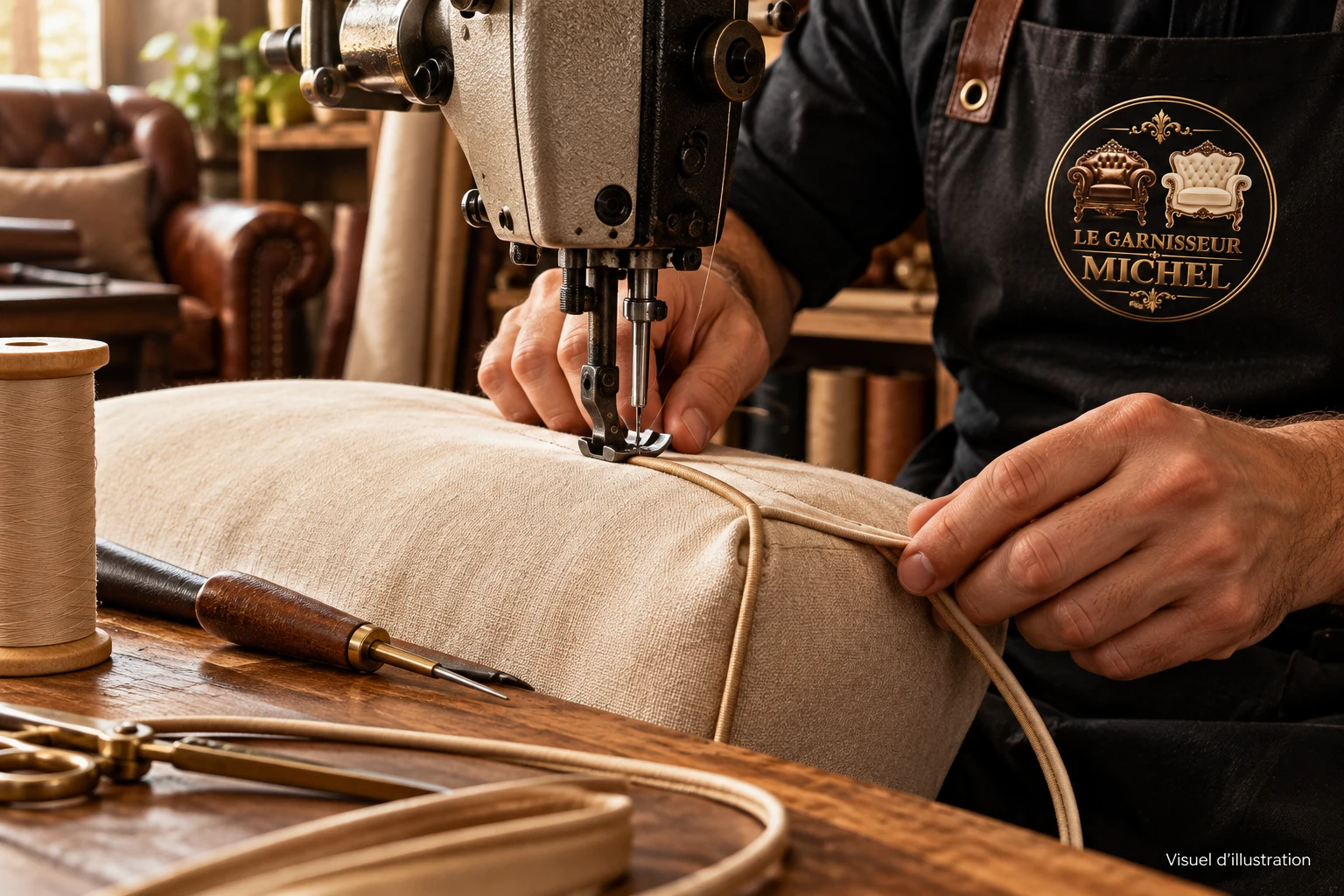 Couture d’ameublement et réalisation d’un passepoil