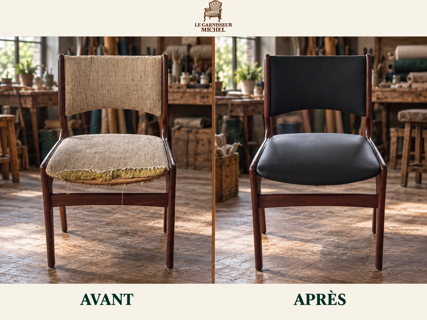 Chaise de salle à manger : avant à gauche, après à droite