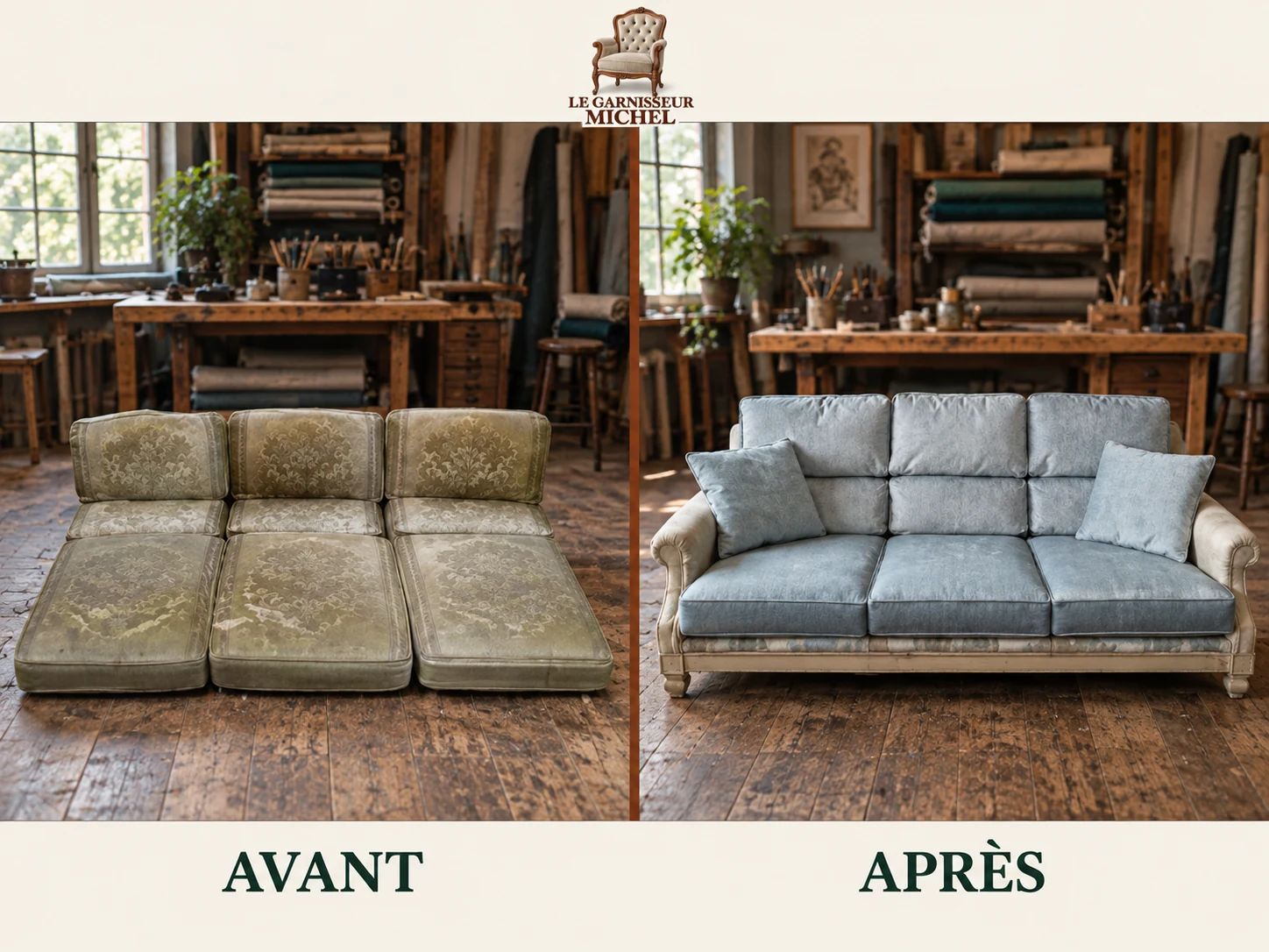 Canapé trois places : avant à gauche, après à droite