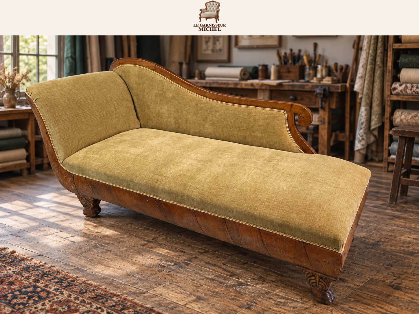 Méridienne en velours ocre
